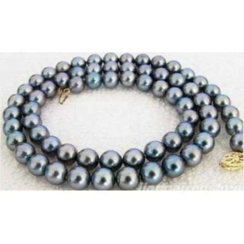 Hot selling free shipping******PERFECT 17"8-9MM NATURAL TAHITIAN GENUINE PEACOCK PEARL NECKLACE AAA