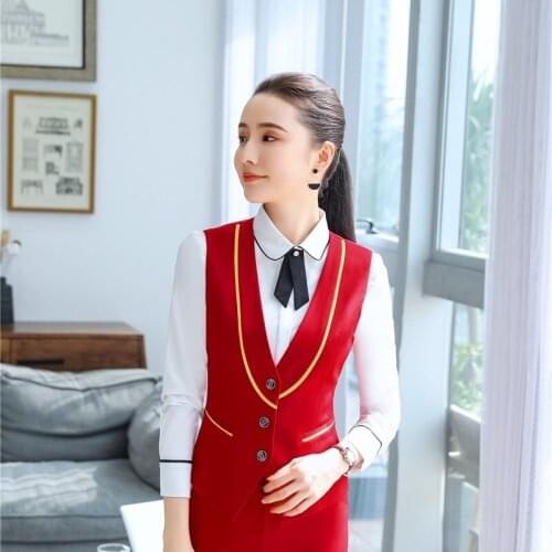 Fashion Styles Elegant Red Women Formal Vest Coat & Waistcoat for Ladies Business Work Wear Blazers Female Tops Clothes Blazers