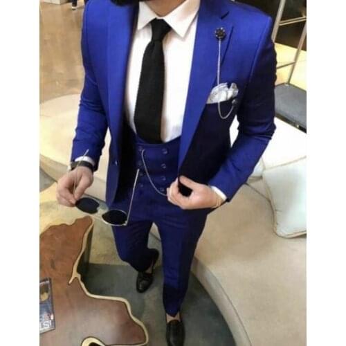 Blue Men Suit Wedding Suits Slim Fit Tuxedo Groom Groomsman Best Man Slim Fit Jacket Pant Vest Mens Suits With Pants 3 Pieces
