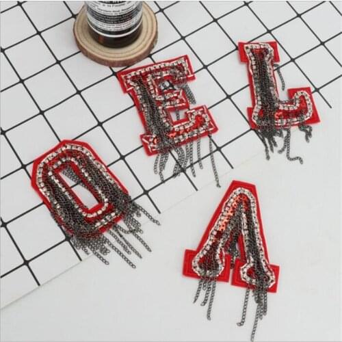 Hand Sewn Letters Decorative Clothing DIY Beads Cloth Fashion Accessories Chain Fringed Rhinestones Ornament Patch