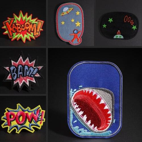 Collision letter patches decoration embroidery badge space UFO Elbow patch clothing cartoon accessories Shark mouth Stickers