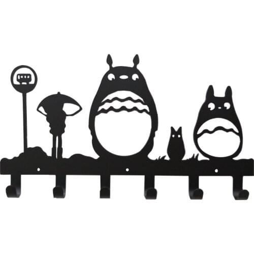 Totoro Cartoon Metal Hook Wall Mounted Key Holder 6 Hooks Coat Hanger Clothes Organizer Home Bedroom Decor Storage Accessories