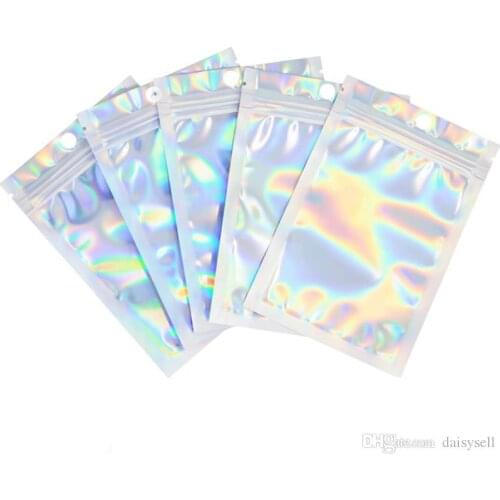 Multiple sizes Resealable Smell Proof Bags Foil Pouch Bag Flat Ziplock Bag for Party Favor Food Storage, Holographic Color