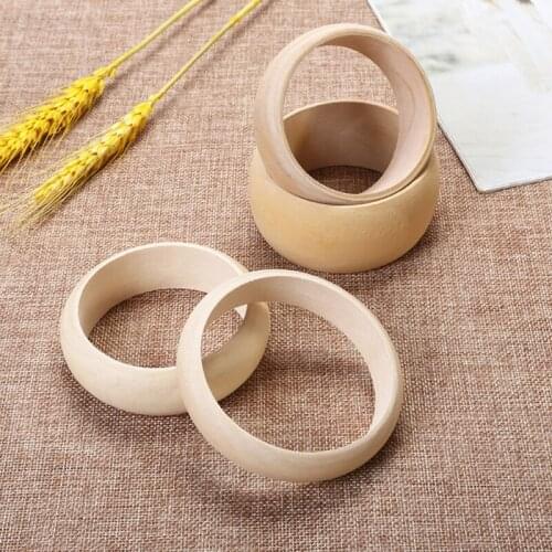 6Pcs Unfinished Blank Wood Bangle Bracelets Natural Round Wood Ring Wooden Circle for DIY Painting Craft Jewelry Making