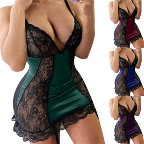 Sexy Lingerie for Women Deep V Neck Lace Lingeries Nightwear Underwear Female Sleepwear Plus Size Lingerie