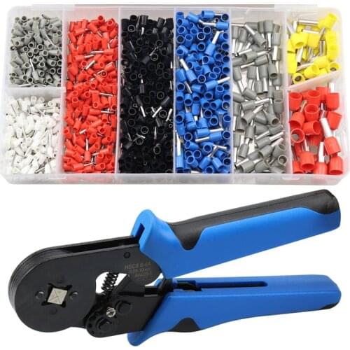 European style Crimper Terminal Crimping Pliers Wire Stripper Crimper Ferrule Crimping Hand Tool Pliers+ 1200 Terminals Kit Set