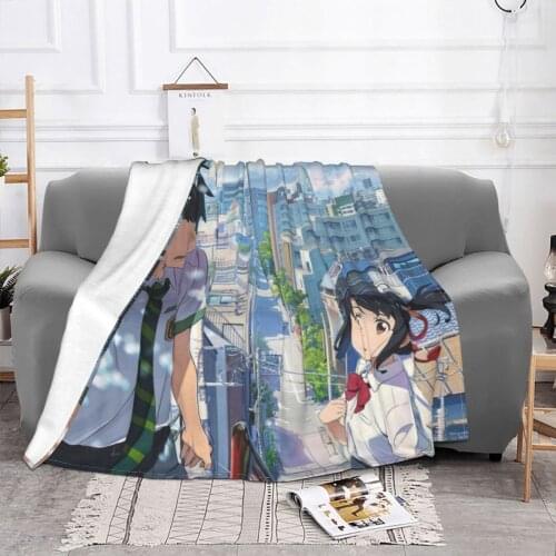Your Name Blanket Fleece Textile Decor Taki Mitsuha Breathable Warm Throw Blankets for Bed Travel Plush Thin Quilt