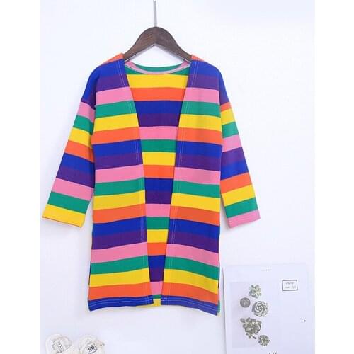 Autumn 2020 Childrens Clothing Long-sleeved Childrens Baby Jacket Girls Korean Version of The V-neck Color Striped Top