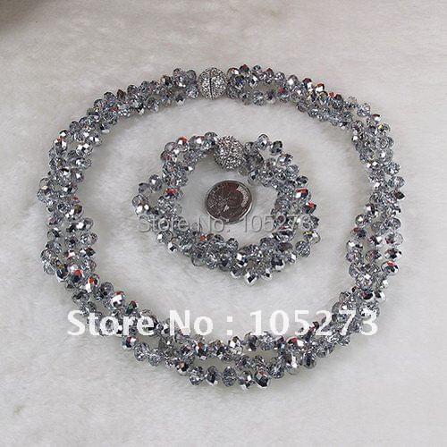 Stunning!Gray Color Crystal Necklace & Bracelet Fashion Womens Jewelry Set Beautiful Magnet Clasp Wholesale Free Shipping A2639