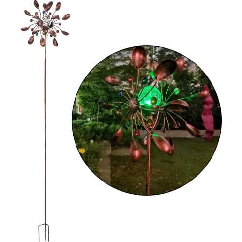 Solar Powered LED Wind Spinner with Lights Yard Windmill Garden Stake Decor