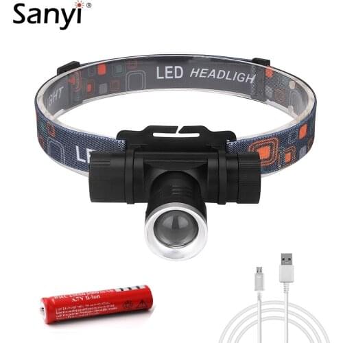 LED Headlamp Headlight XML T6 3 Modes Zoomable Head Torch Waterproof Flashlight USB Rechargeable 18650 Head Lamp Camping Light