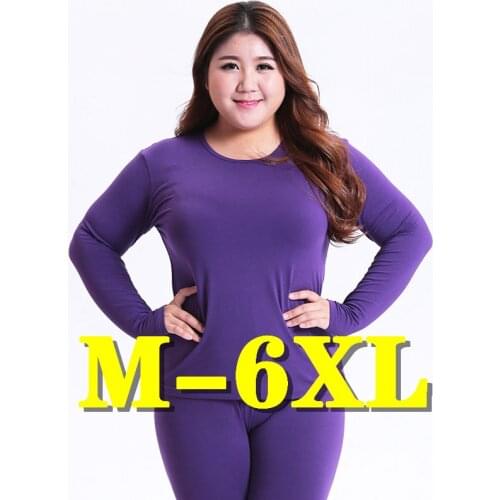 Womens Thermal Underwear Plus Size Woman Winter Autumn Warm Clothes Sleepwear Elastic Sets Seamless Long Johns Top & Bottom Set