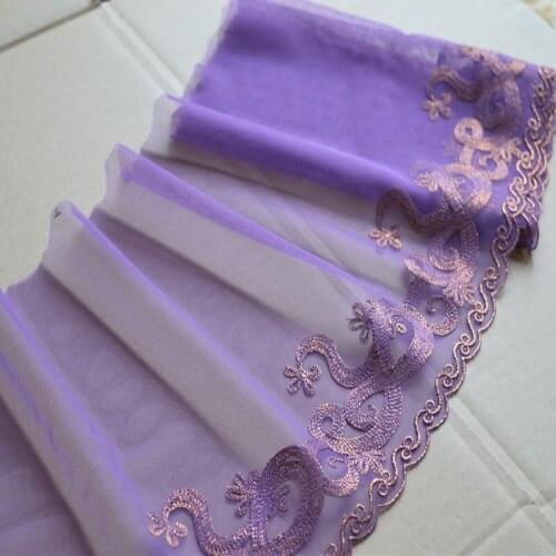 15YDS Purple Transparent Mesh Purple Gold Mixed Pattern Embroidered Scalloped Tulle Lace 22cm Width Wedding,Garment,Undergarment