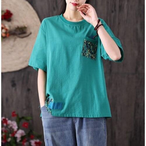 Chinese Style Clothing Women Blouses Patchwork Cotton Linen Blouse Shirt Ladies Chinese Tops T Shirts Women 2021 Summer 12539
