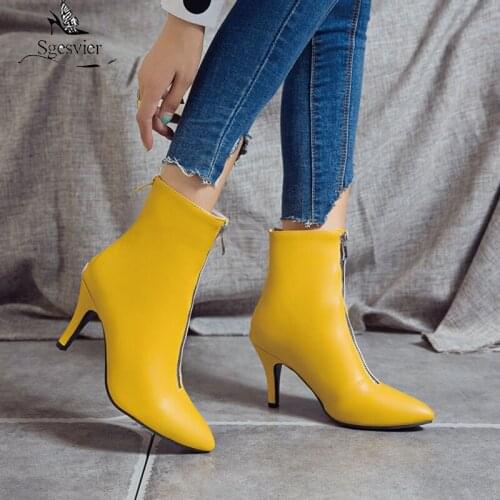 Sgesvier Fashion Ankle Boots For Women New 2020 Sexy Pointed Toe High Heels Womens Ankle Boots Short Yellow Red Shoes Lady