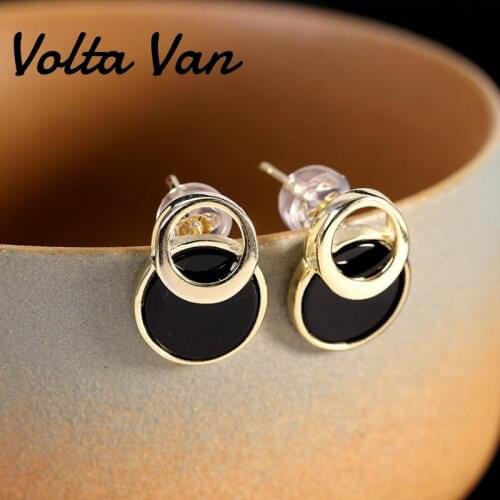 Volta Van 925 Sterling Silver Stud Earrings Black Agate Elegant 2021 New Fine Jewelry Fashion Design Concise Women Earrings
