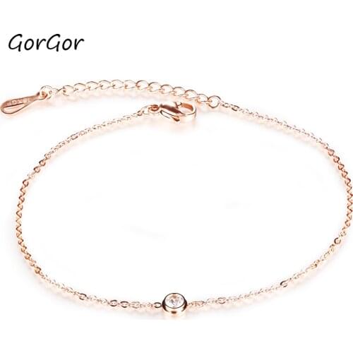 GorGor Korean Style Fashion Summer Accessories Titanium Steel Rose-plated Gold Cute Girl Rhinestone Inlaid Sweet Anklet 013