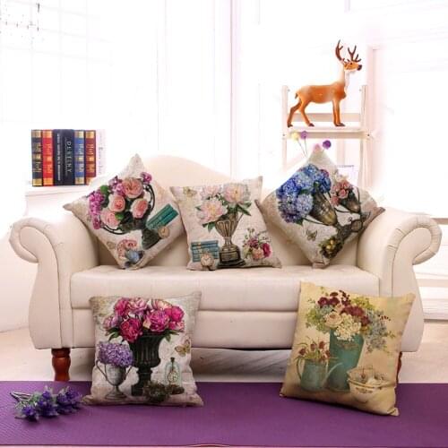 1 piece New Creative Design Vintage Flower Vase Pattern Seat hug pillow Cover Decorative Home Chair Throw Pillows Case 45x45cm