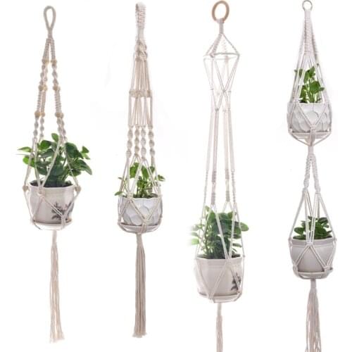 1Pcs Hand Woven Plant Hanger Flower Tray Basket European Style Beige Cotton Rope Wall Decoration Garden Supplies Multi-purpose