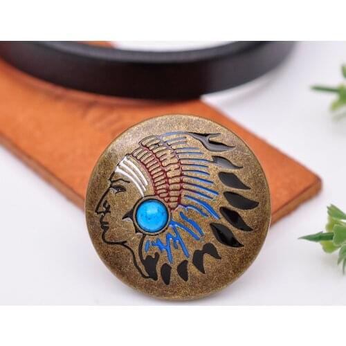 10 Set Antique Brass Southeast Colorful Indian Head dress Turquoise Leathercraft Belt Wallet Purse Conchos Screwbac