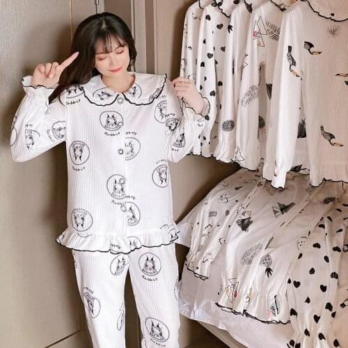 2020 Spring Autumn Long Sleeve Cotton Print Pajama Sets for Women Sleepwear Suit Pyjama Femme Homewear Pijama Mujer Home Clothes