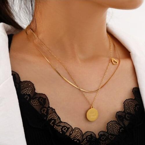 316L Stainless Steel Fashion Fine Jewelry 2 Layer Choker Round Good Luck Charms Snake Bone Chain Necklaces Pendants For Women