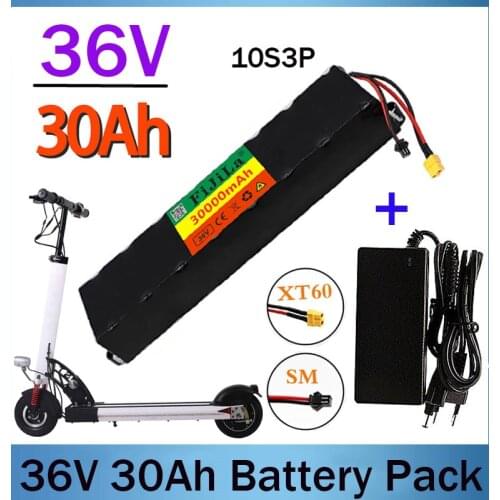 36V 30Ah 10S3P 250W-500W high capacity 42V 18650 lithium battery pack 30000mAh electric bicycle scooter with BMS XT60 Plug