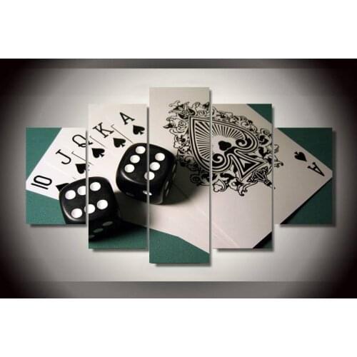 5Pcs Unframed Dice Poker Flush Black&White Painting Modern Home Wall Decor Living Room Canvas Art HD Print Painting Picture Arts
