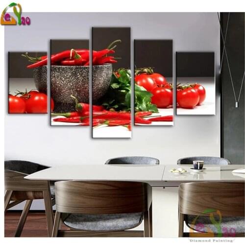 5 Pcs DIY Diamond Painting"Chili Pepper Tomato"Diamond Embroidery Full Square/Round Diamond Mosaic Sale 5d Kitchen Decor