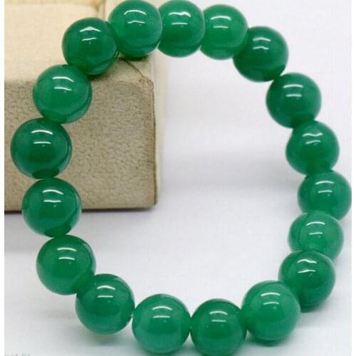 Free shipping ~! Green Jadeite Round Beads Bangle Bracelet 10mm
