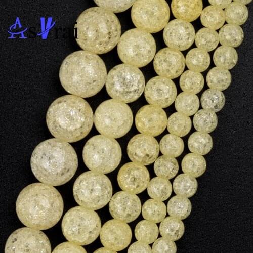 6 8 10 12mm Natural Stone Beads Light Yellow Snow Cracked Crystal Round Loose Spacer Beads For Jewelry Making DIY Bracelet 15"