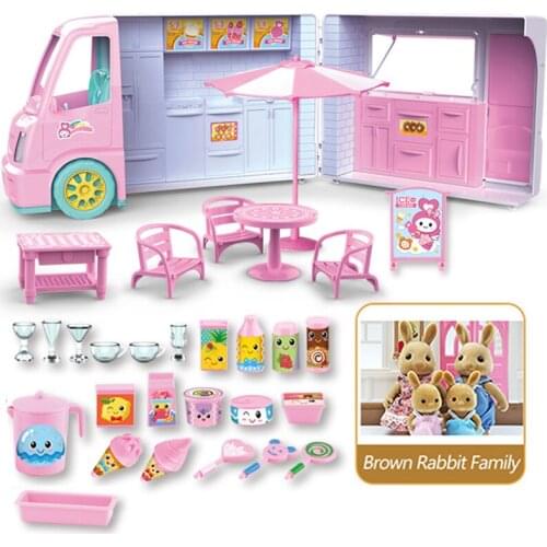 Childrens Birthday Gift Rabbit Family Picnic Camper ice cream Bus Multifunctional Burger Takeaway Car Simulation Play House Toy