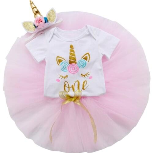 Newborn Baby Girls Unicorn Romper Tutu Skirts Dress Headband Outfit Set