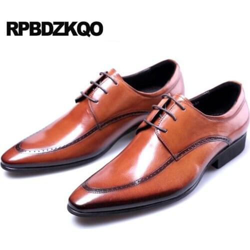 Elegant Italian Formal Luxury Men Brown Genuine Leather Shoes Dress British Style Black Pointed Toe Wedding Business Oxfords