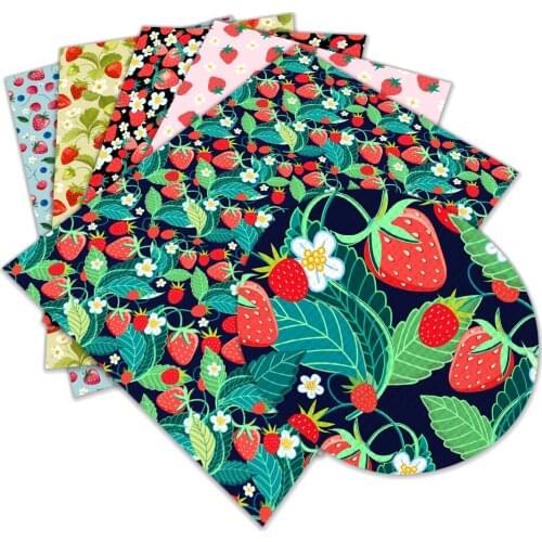 Artificial Sheet Strawberry Fruit Pattern Printed Faux Leather for Bow Synthetic Leather DIY Decoration Crafts A4 22*30CM