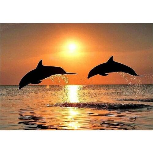 Dolphin pattern in the sunset 5D DIY full diamond cross stitch diamond mosaic home decoration