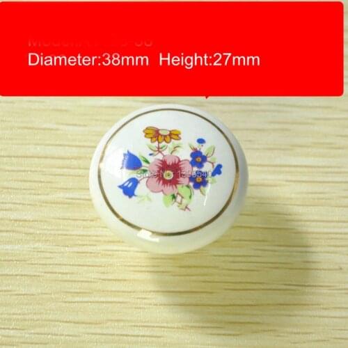 New 2pcs Ceramic Cabinet Drawer Knobs Cupboard Handle Wardrobe Handles Bedroom Flower&Golden Drawers Knobs Dresser Pulls
