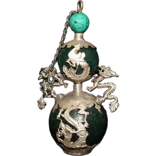 Chinese old craft package Silver Dragon green jade Snuff Bottle