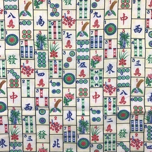 Beautiful 100%Cotton Fabric White Bottom Chinese Mahjong Pattern Digital Print Sewing Material DIY Home Patchwork Dress Clothing