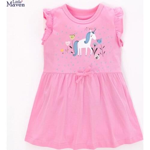 Summer Baby Girls wholesale bulk Clothes 2021 New Toddler Cotton Unicorn Print Causal Pink Animal Dresses for Kids 2-7 Years