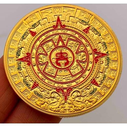 Mexico Maya Aztec Calendar Prophecy Culture Gold Plated 999 Replica Commemorative Coin Collectibles Toy Ornaments