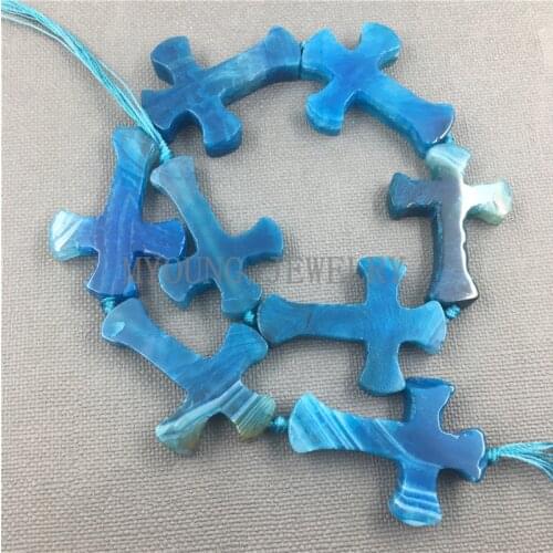 MY1232 Cross Shape Blue banded Veins Dragon Agates slice Pendant beads For Necklace Jewelry