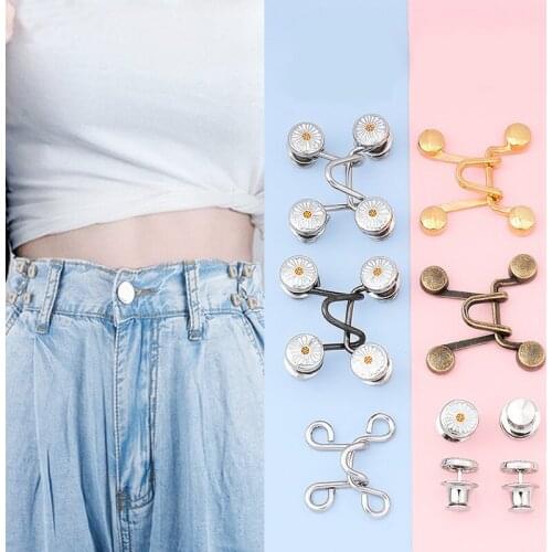 1 Set DIY Invisible Adjust Button Metal Jeans Waist Removable Buckle No Nails Waist Button Detachable Button Adjustment Button