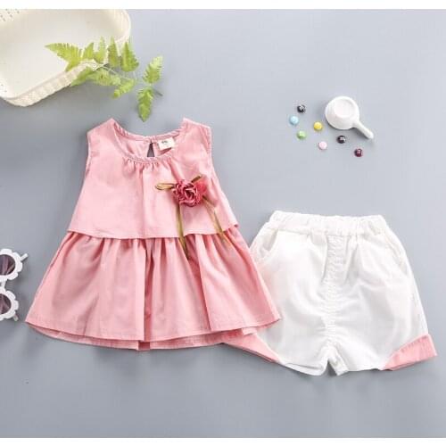 2021 new girls summer clothing sets baby girls fashion cotton sleeveless tops+shorts 2pcs little girls flower style clothes