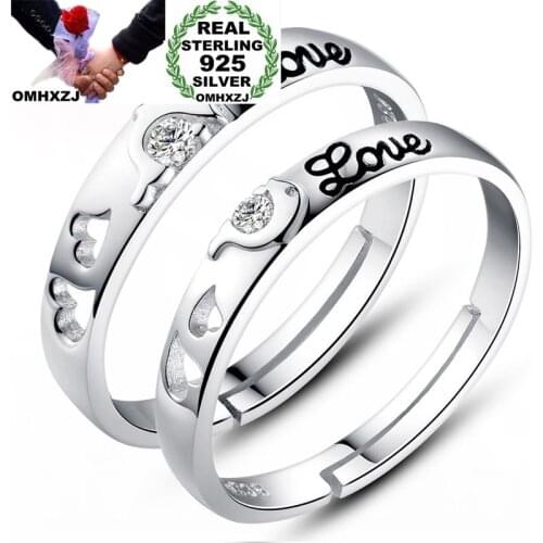 OMHXZJ Wholesale European Fashion Woman Man Party Wedding Gift Dolphin Lovers AAAZircon Resizable 925 Sterling Silver Ring RR247
