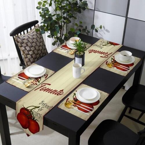 Tomato Wood Grain Retro Table Runner and Placemat Set Table Flag Table Runners Bed Banner for Home Party Wedding Decoration