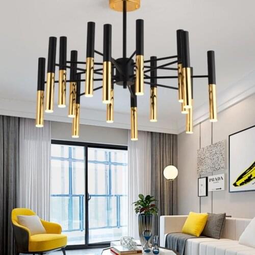 Post-modern Art Black and gold Led Pendant Lights Concise Stick Design Livingroom Bedroom Bar Decoration Light Fixtures
