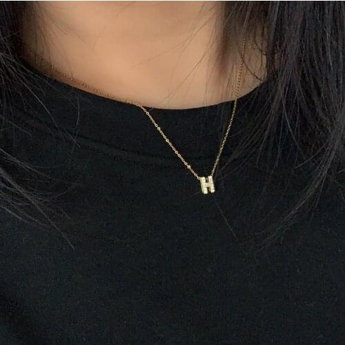Simple A-Z Letter Pendant Charm Necklace Shinning Micro Pave Zircon 26 Initial Alphabet Name Necklace Stainless Steel Chain