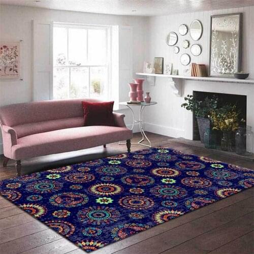 Retro Circle Geometric Flower Navy Blue Bohemian Carpet Living Room Ethnic Style Rug Decoration Anti-slip Mats In The Hallway