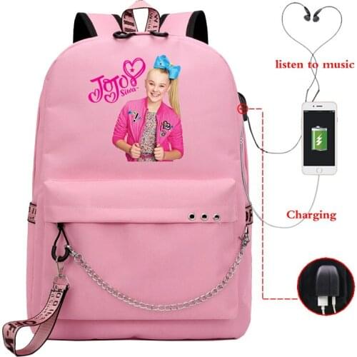 New Jojo Siwa Usb Charge Backpack Casual Style Laptop Chain Backpack Beautiful Teens Boys Girls Back to School Bag Daily Mochila